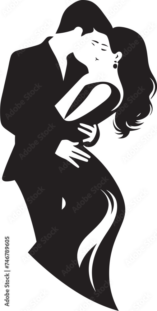 Loving Embrace Black Logo Design of Couple in Embrace Enchanted Affection Vector Graphic of Man and Woman in Black