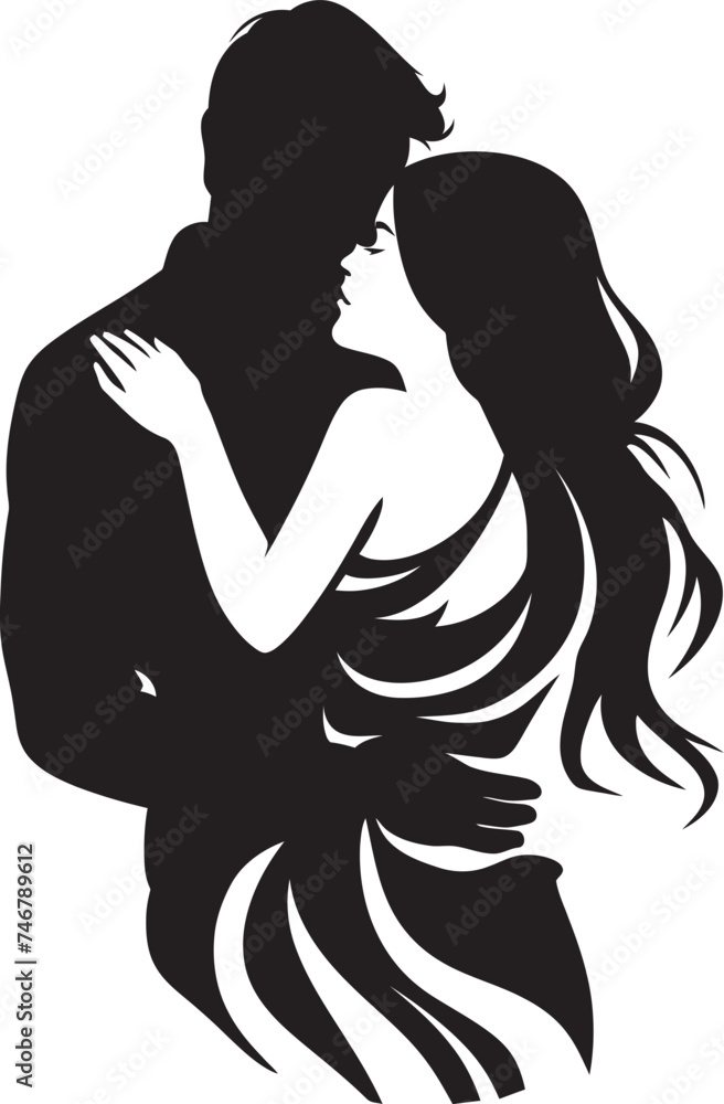 Caring Embrace Vector Graphic of Man Holding Woman in Black Passionate Gesture Black Logo Design of Couple in Embrace