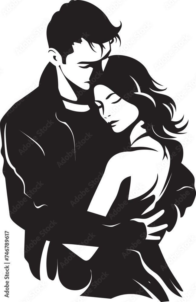 Passionate Gesture Black Logo Design of Couple in Embrace Embracing Love Vector Graphic of Man and Woman in Black