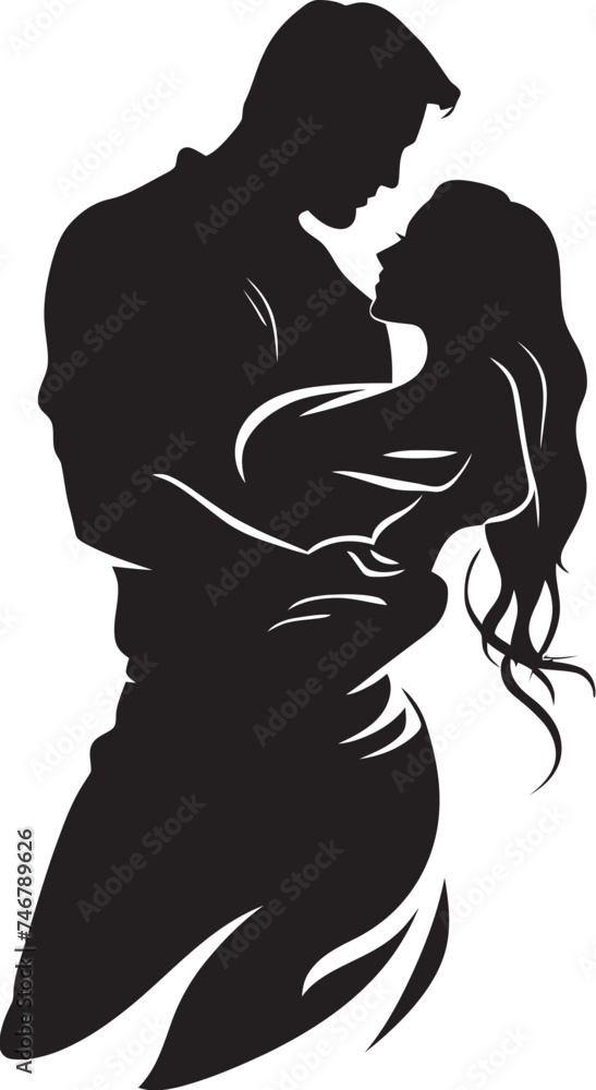 Embracing Love Vector Graphic of Man and Woman in Black Tender Hold Black Logo Design of Couple Embracing