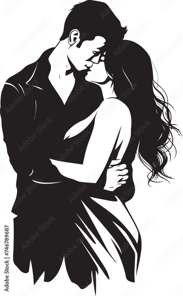 Affectionate Hold Vector Graphic of Man Holding Woman in Black Soulful Embrace Black Logo Design of Couple in Embrace