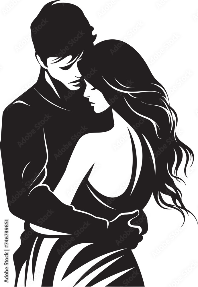 Passionate Embrace Vector Graphic of Man Holding Woman in Black Loving Connection Black Logo Design of Couple in Embrace