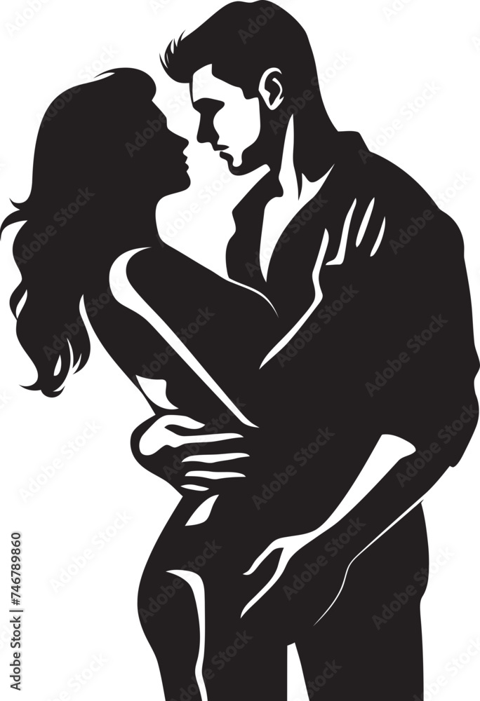 Affectionate Gesture Black Logo Design of Couple in Embrace Warm Embrace Vector Graphic of Man and Woman in Black