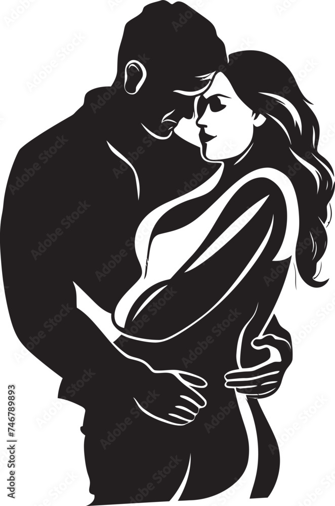Romantic Hold Vector Graphic of Man Holding Woman in Black Affectionate Gesture Black Logo Design of Couple in Embrace