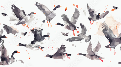 birds watercolor illustrations wild geese and ducks photo