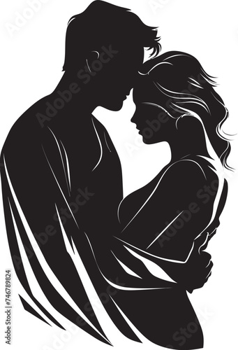 Tender Embrace Black Logo Design of Couple in Embrace Intimate Grasp Vector Graphic of Man and Woman in Black