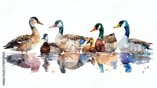 birds watercolor illustrations wild geese and ducks photo