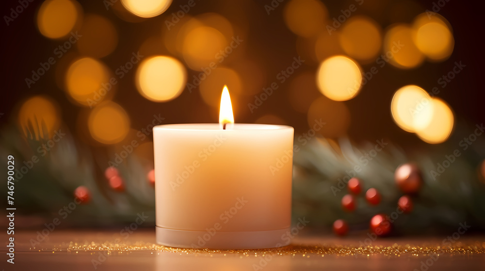 Close up of burning candle with blurred background and copy space for text Close up of burning candle with blurred background and copy space for text