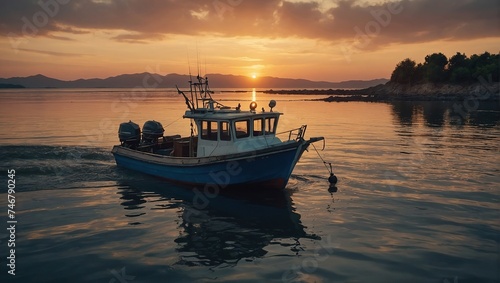 Fishing boat at sunset time
