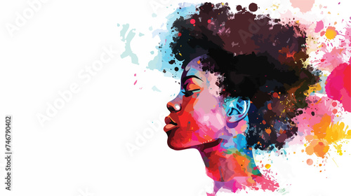 Black woman watercolor painting style banner for afr photo