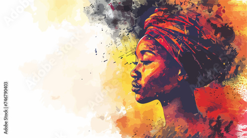 Black woman watercolor painting style banner for afr photo