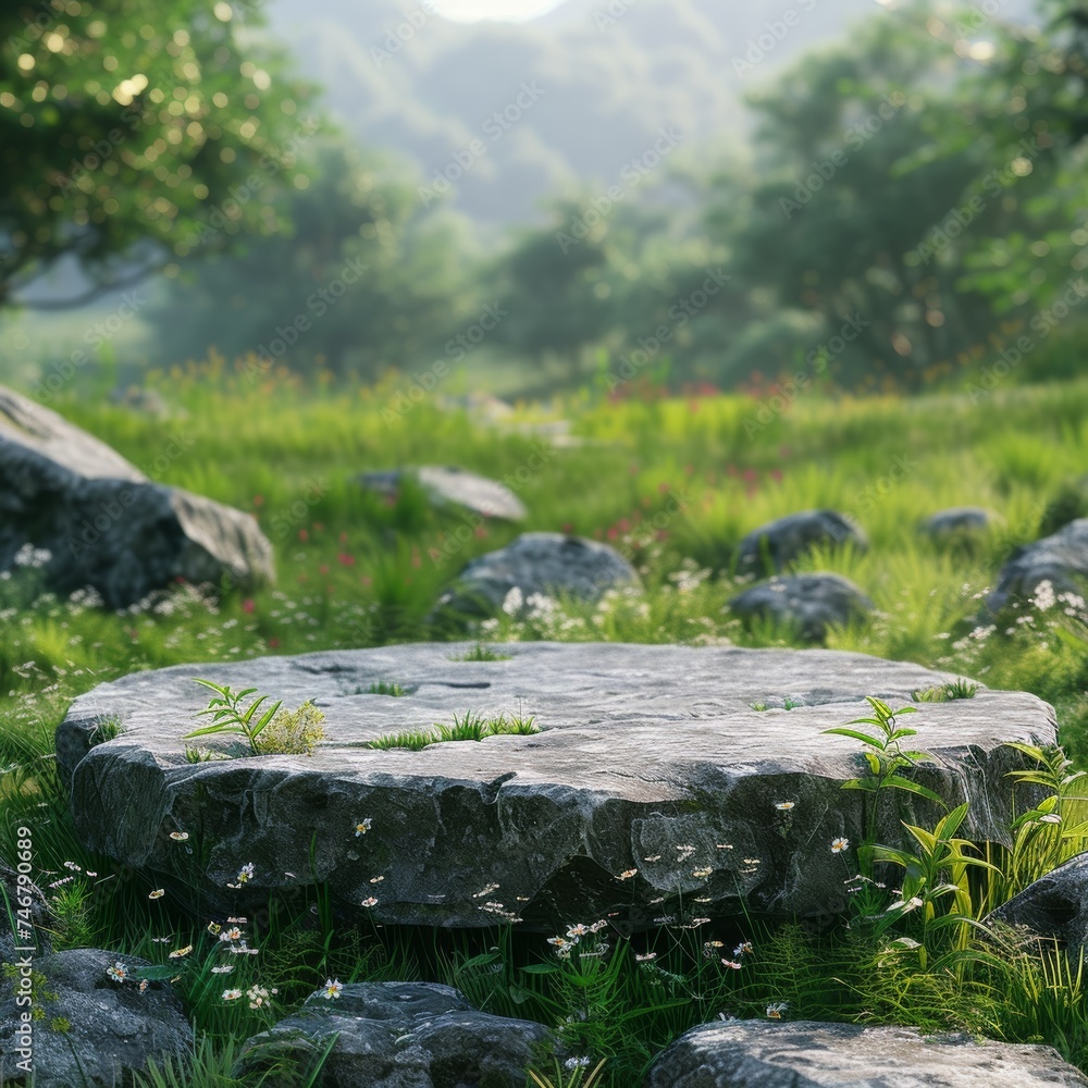 Stone Podium in Green Meadow