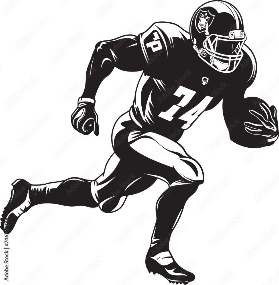 Touchdown Titan Iconic Black Graphic of NFL Player in Action End Zone Hero Vector Black Emblem of NFL Football Star
