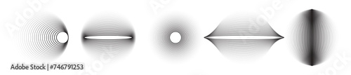 Circle line transition or distorted wave abstract pattern, vector halftone. Round geometric circles with distortion shapes of linear spiral twist