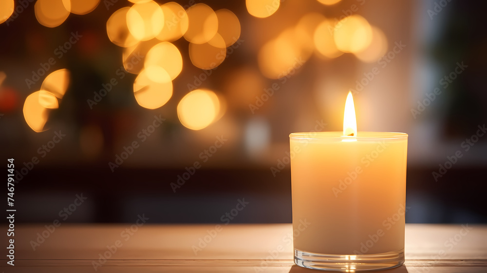 Close up of burning candle with blurred background and copy space for text Close up of burning candle with blurred background and copy space for text