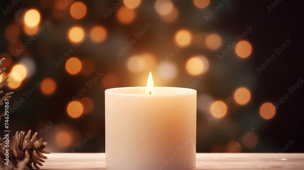 Close up of burning candle with blurred background and copy space for text Close up of burning candle with blurred background and copy space for text