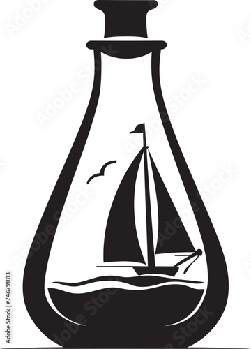 Bottled Nautical Nostalgia Black Logo Design of Antique Ship Symbol Vintage Maritime Charm Iconic Black Emblem of Old Sailboat Souvenir