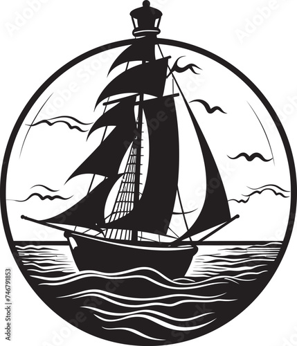 Glass Encased Nautical Relic Black Logo Design of Vintage Sailboat Artifact Vintage Nautical Charm Iconic Black Emblem of Old Seafaring Souvenir