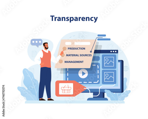 Transparency in Branding Illustration. Highlights the importance of clear production processes.