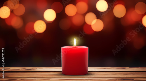 Close up of burning candle with blurred background and copy space for text