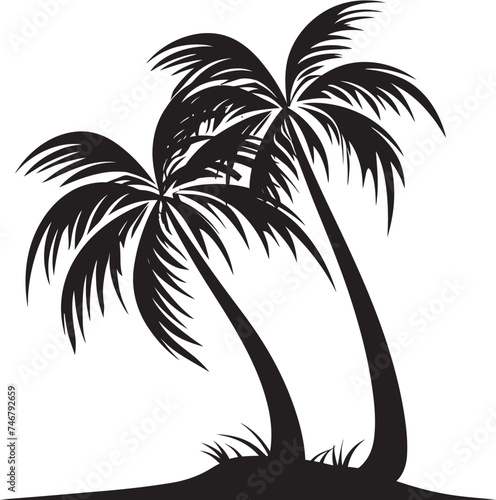 Coastal Comfort Vector Graphic of Seashore Palm Tree Silhouette Tropical Getaway Black Logo Design of Palm Tree and Ocean