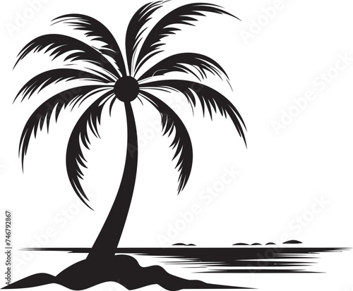 Beachfront Bliss Vector Black Emblem of Tropical Serenity Coastal Breeze Iconic Black Logo Design of Palm Tree and Seashore