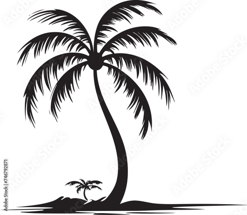 Serene Seashore Black Logo Design of Beach and Palm Trees Beachfront Bliss Vector Black Emblem of Tropical Serenity