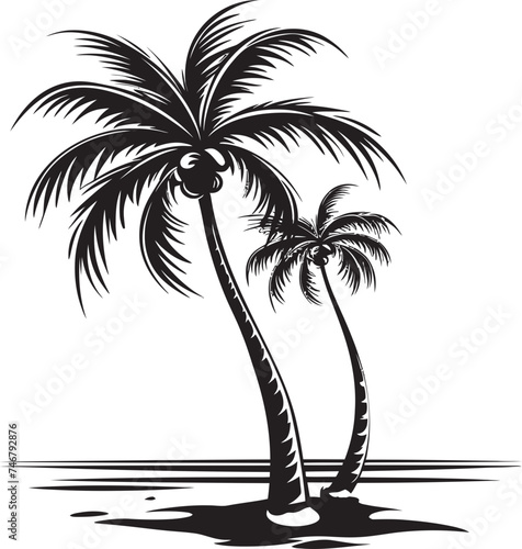 Palm Coastline Vector Graphic of Beachside Palms Seaside Dreamscape Black Logo Design of Coastal Palm Silhouette