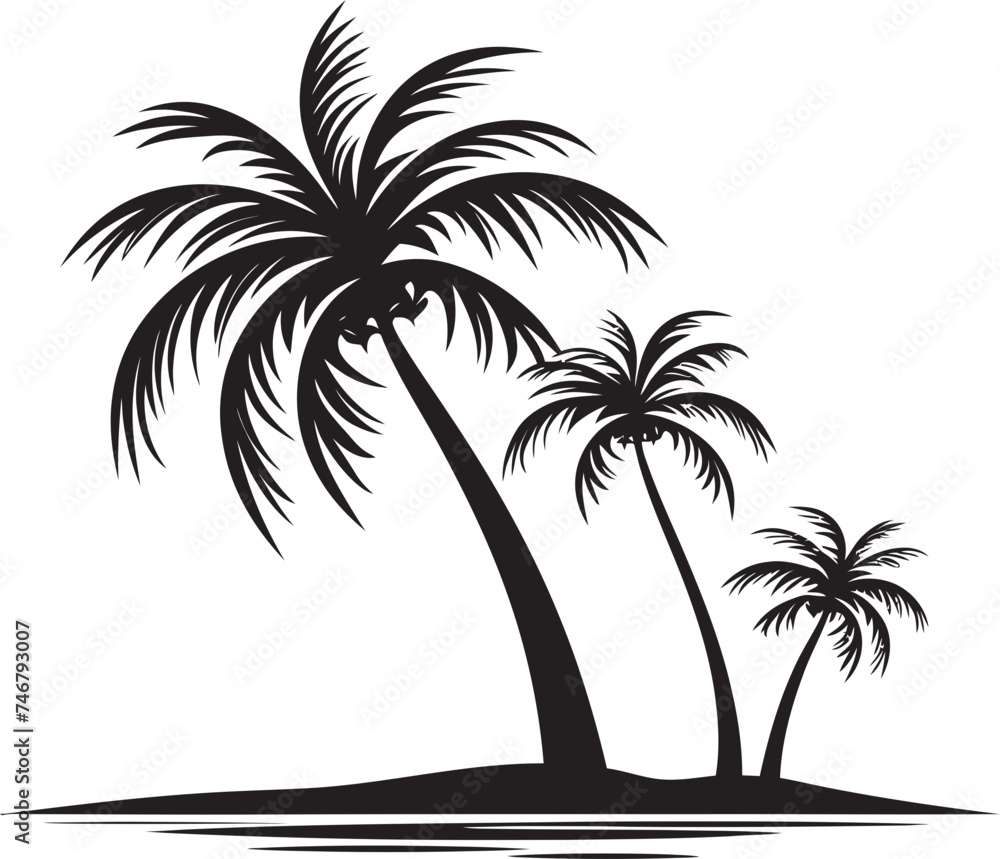Beachfront Bliss Vector Palm Tree and Seaside Scene Icon Seaside Sanctuary Black Emblem of Palm and Coastal Landscape