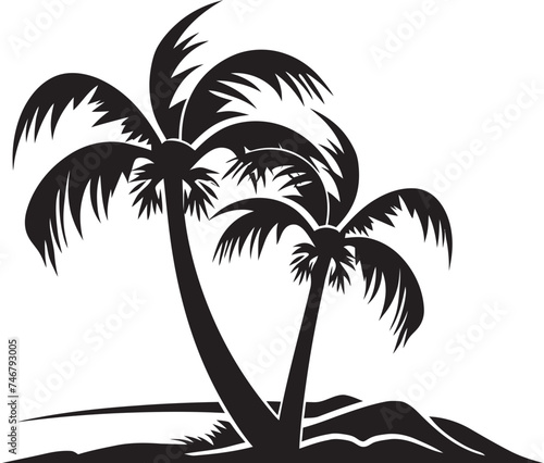 Coastal Charm Black Logo Design of Palm and Ocean View Beachfront Bliss Vector Palm Tree and Seaside Scene Icon