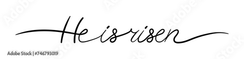 He is risen one continuous line lettering vector illustration isolated on transparent background. Easter Sunday, Bible verse from Matthew 28 verse 6 about Jesus Christ
