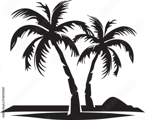 Palm Breeze Black Icon of Beach and Palm Tree Silhouette Beachside Serenity Vector Palm Tree and Seaside Symbol