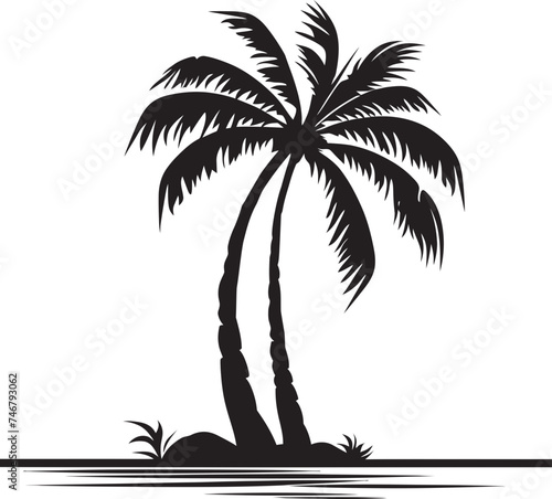 Beachside Bliss Vector Black Logo Design of Palm and Seashore Tropical Tranquility Black Icon of Beach and Palm Outline