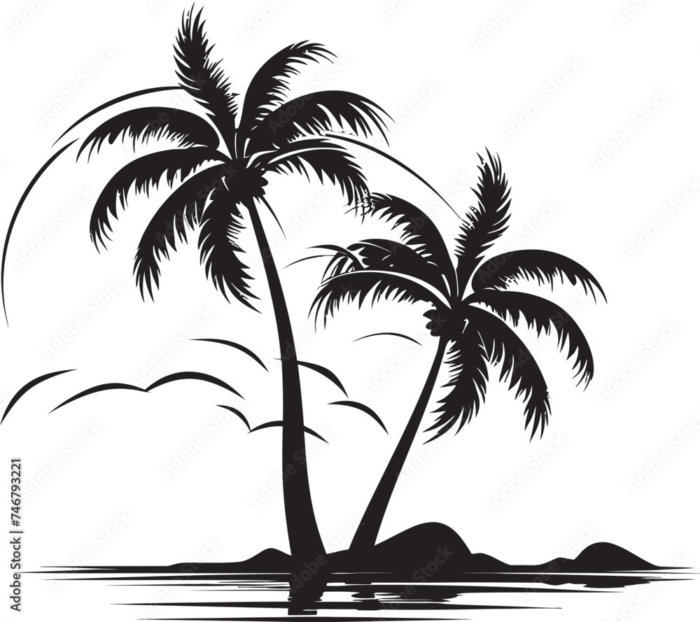 Palm Paradise Vector Graphic of Beachside Palm Tree Silhouette Seashore Sanctuary Black Logo Design of Coastal Landscape
