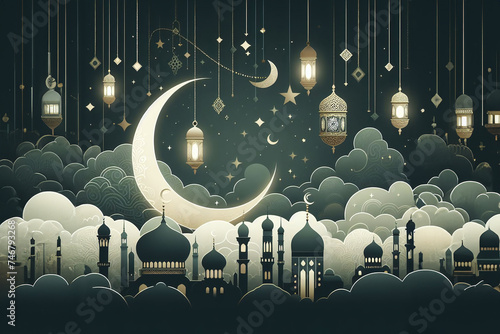 Ramadan kareem concept design, happy ramadan holiday, crescent and candle design, greetings islamic world, celebrating ramadan.
