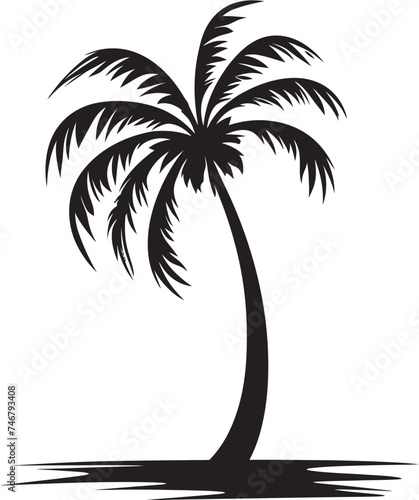 Palm Tree Paradise Black Logo Design of Coastal Palm Tree Silhouette Seashore Serenity Vector Black Emblem of Palm Tree and Beach