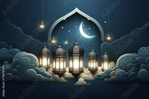 Ramadan kareem concept design, happy ramadan holiday, crescent and candle design, greetings islamic world, celebrating ramadan.