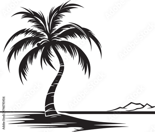 Beachfront Bliss Vector Graphic of Seaside Palm Tree Coastal Hideaway Black Logo Design of Beach and Palm Tree Silhouette