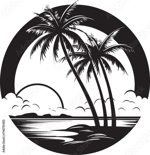 Shoreline Escape Black Logo Design of Seaside Tranquility Palm Perfection Vector Black Emblem of Beachside Retreat