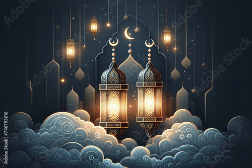 Ramadan kareem concept design, happy ramadan holiday, crescent and candle design, greetings islamic world, celebrating ramadan.