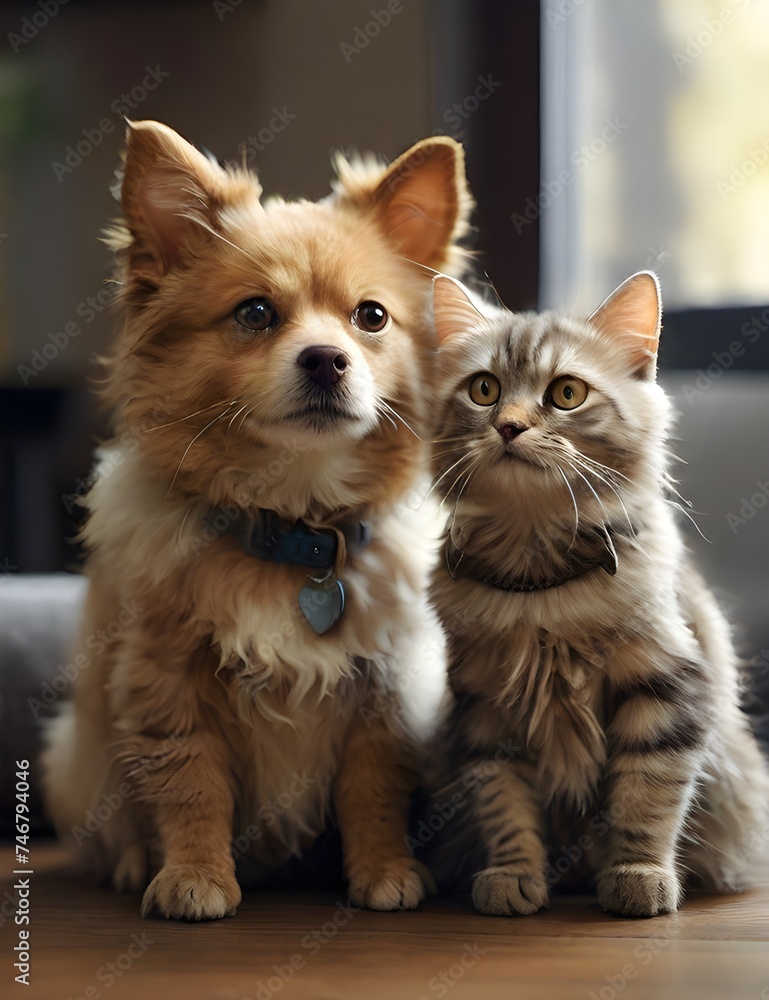 Dog and cat, pet insurance policies. Generative AI
