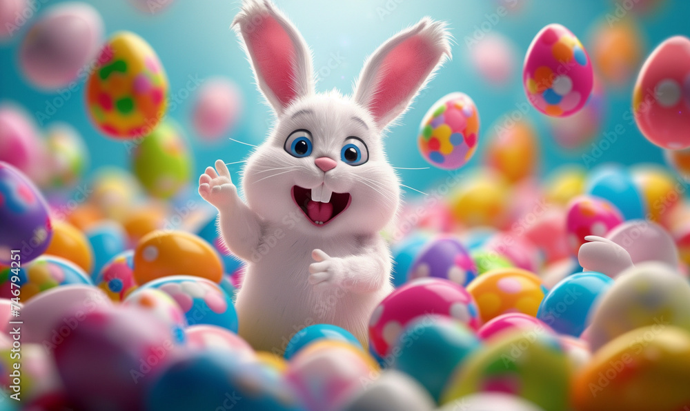 Excited Bunny Amongst Multicolored Easter Eggs
Excited Bunny Amongst Multicolored Easter Eggs