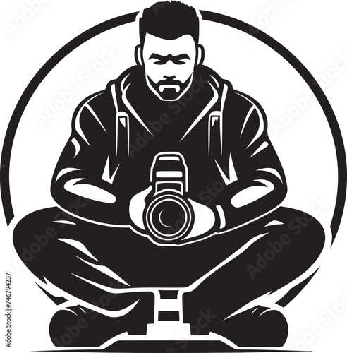 CameraCraft Iconic Black Logo Design of Photographers Line Art Design FrameFlair Vector Graphic of Photographers Thick Line Art Icon