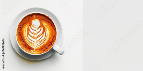 Perfect Latte Art on a White Background Generative AI