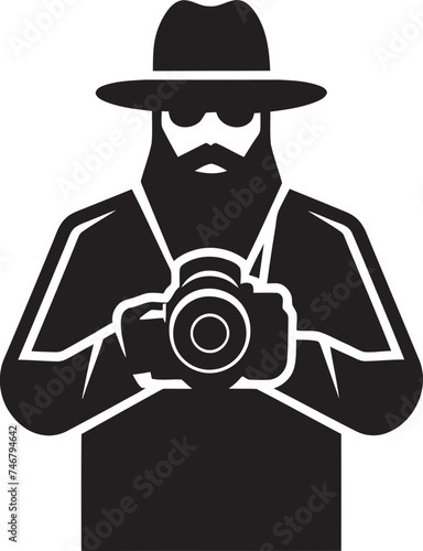 ShutterStyle Iconic Photographers Line Art Emblem in Black LensLegacy Vector Thick Line Art Icon for Photography