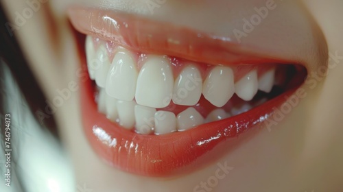 Close-up of a Beautiful Woman's Dazzling White Teeth in Daylight Generative AI