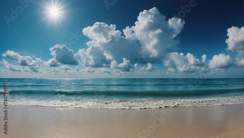 tropical beach panorama  seascape with a wide horizon  showcasing the beautiful expanse of the sky meeting the sea