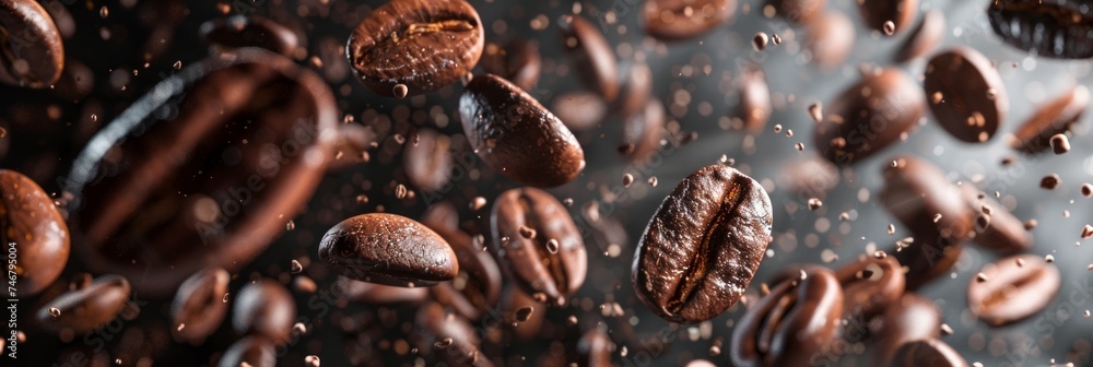 Elevated Roasted Coffee Beans Against Dark Background Generative AI Elevated Roasted Coffee Beans Against Dark Background Generative AI