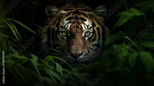 Majestic wild tiger in his natural habitat under the twilight