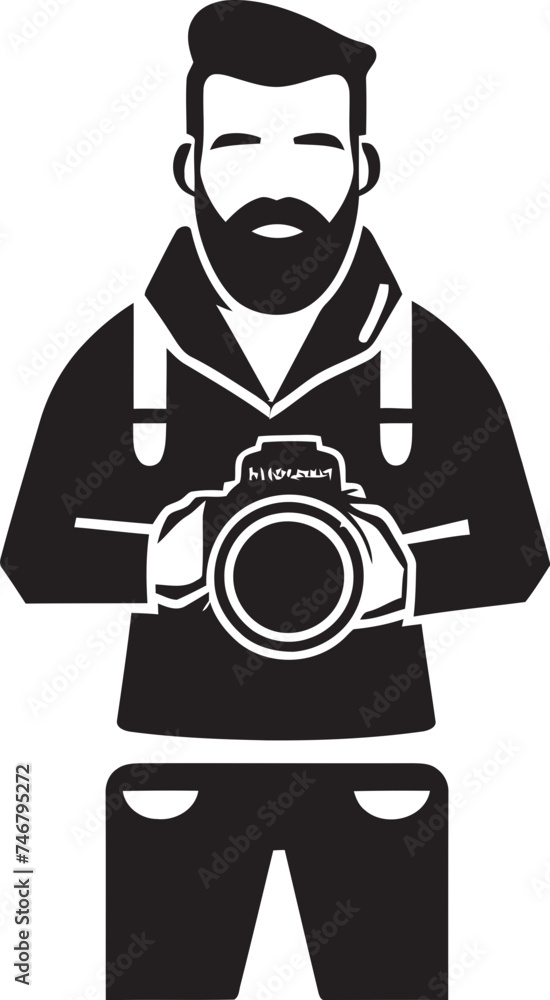 Frame Fashioner Black Logo of Photographer Thick Line Art Snapshot Sensation Iconic Vector Photographer Line Art Symbol